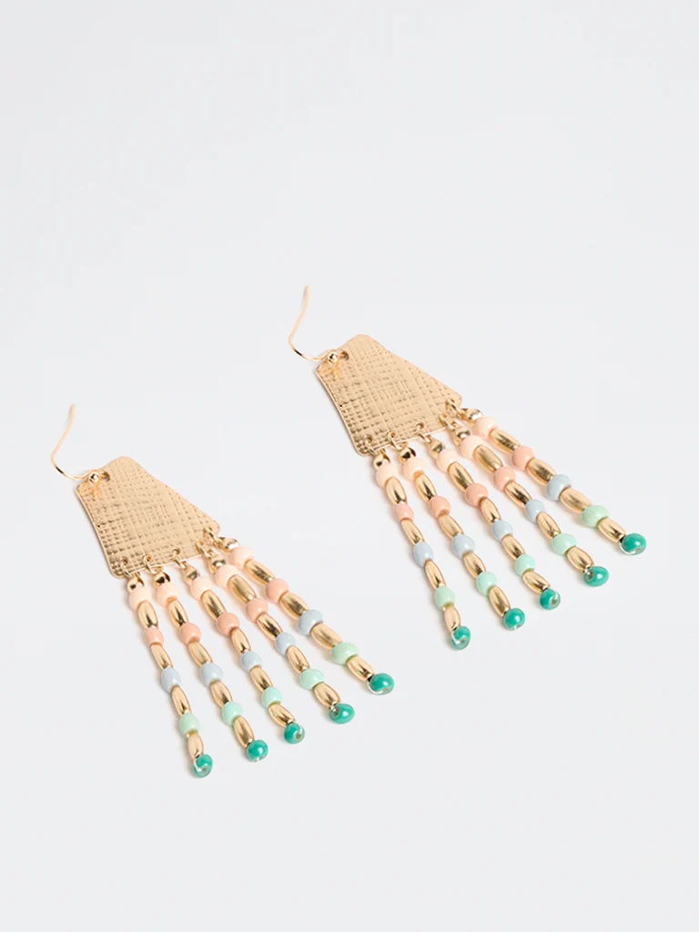 Gold Dangling Charms Long Fish Hook Earring
