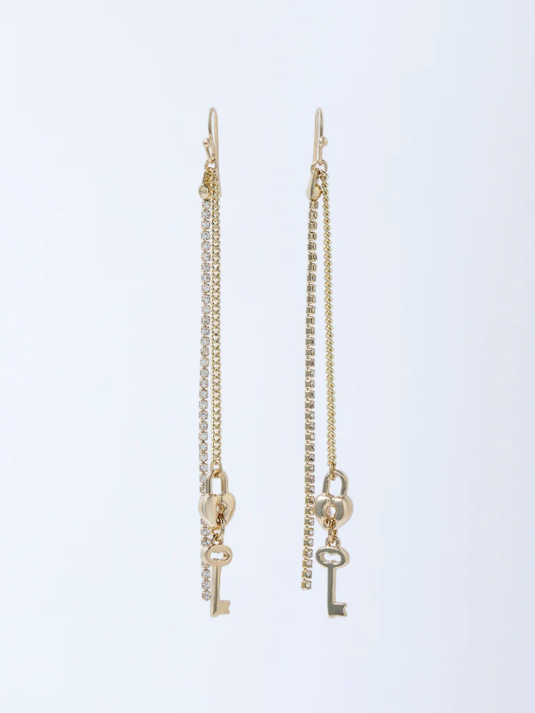 Gold Stone and Key Long Earring