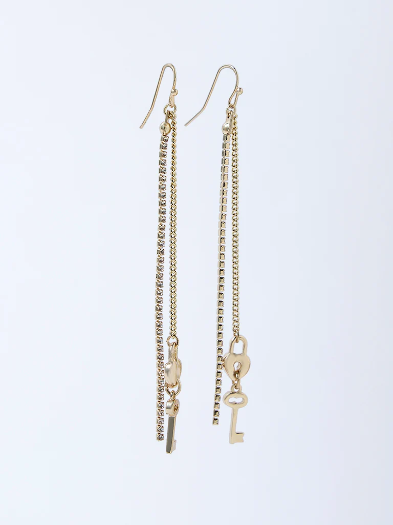 Gold Stone and Key Long Earring