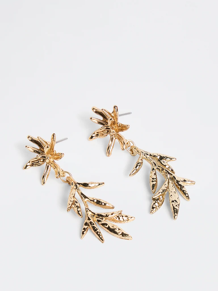 Gold Floral Design Statement Earring