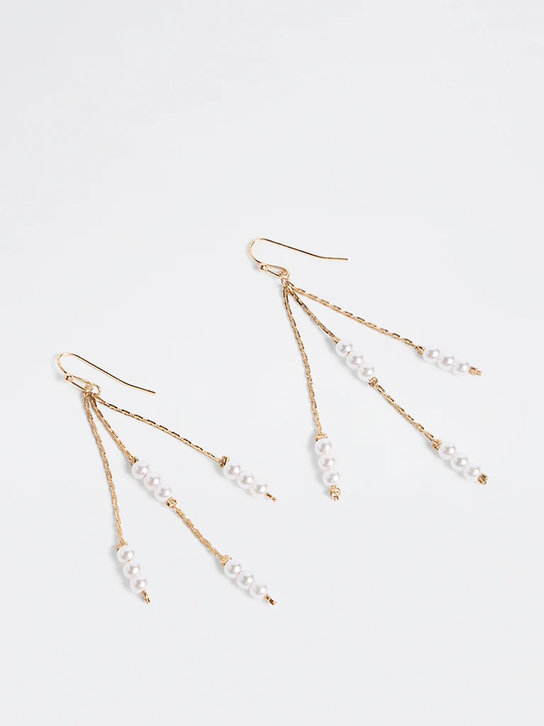 Gold Pearl Dangler Earrings