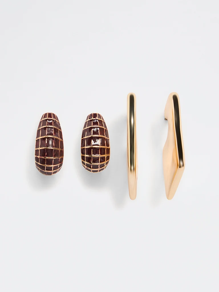 Gold and Burgundy Hoops Earrings