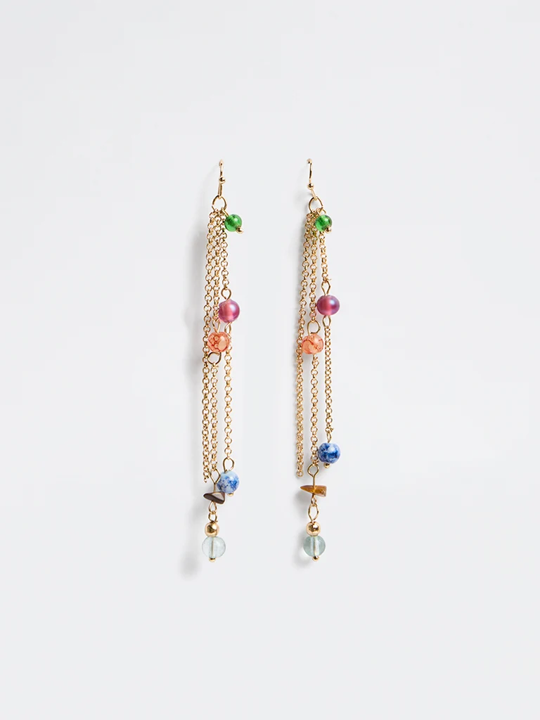 Gold Beaded Chain Dangler Earring