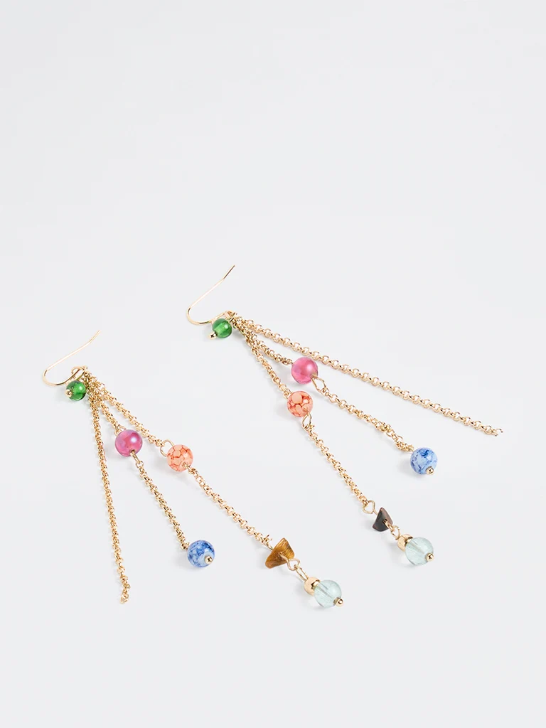 Gold Beaded Chain Dangler Earring