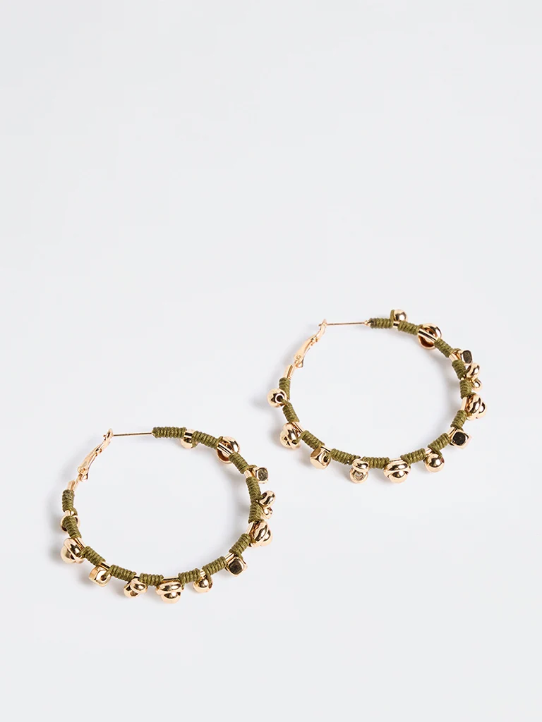 Olive Beaded Cord Hoop Earring