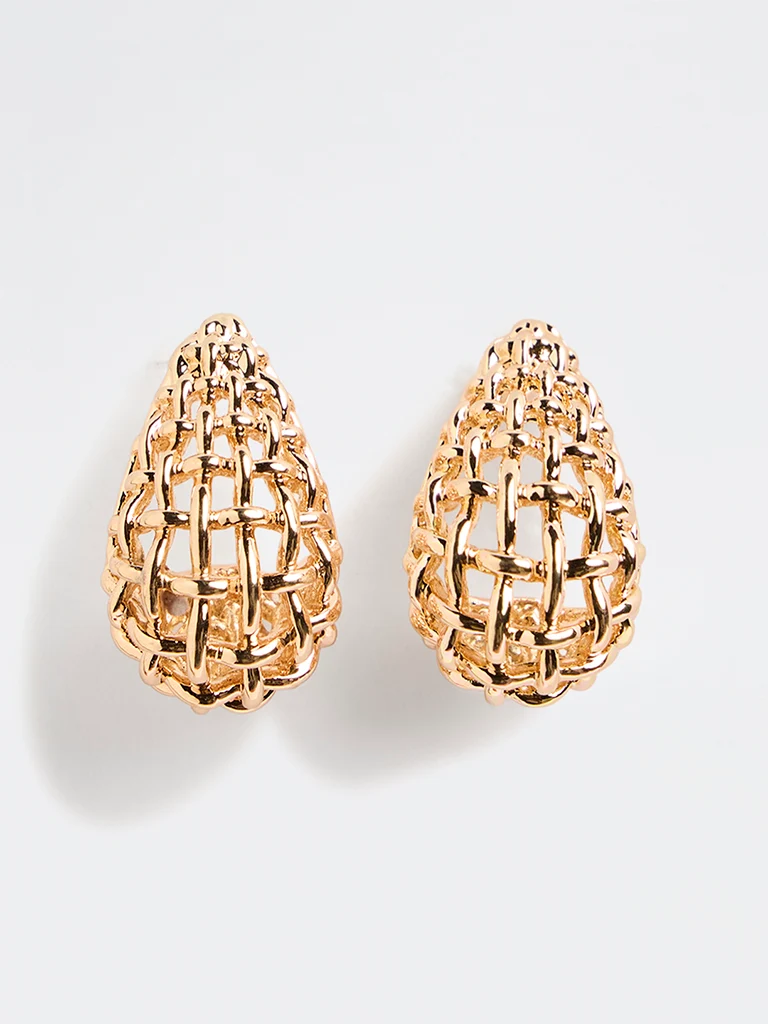 Gold Lattice Teardrop Statement Stud Earring