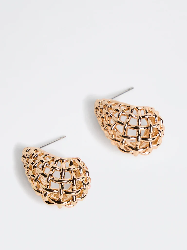 Gold Lattice Teardrop Statement Stud Earring