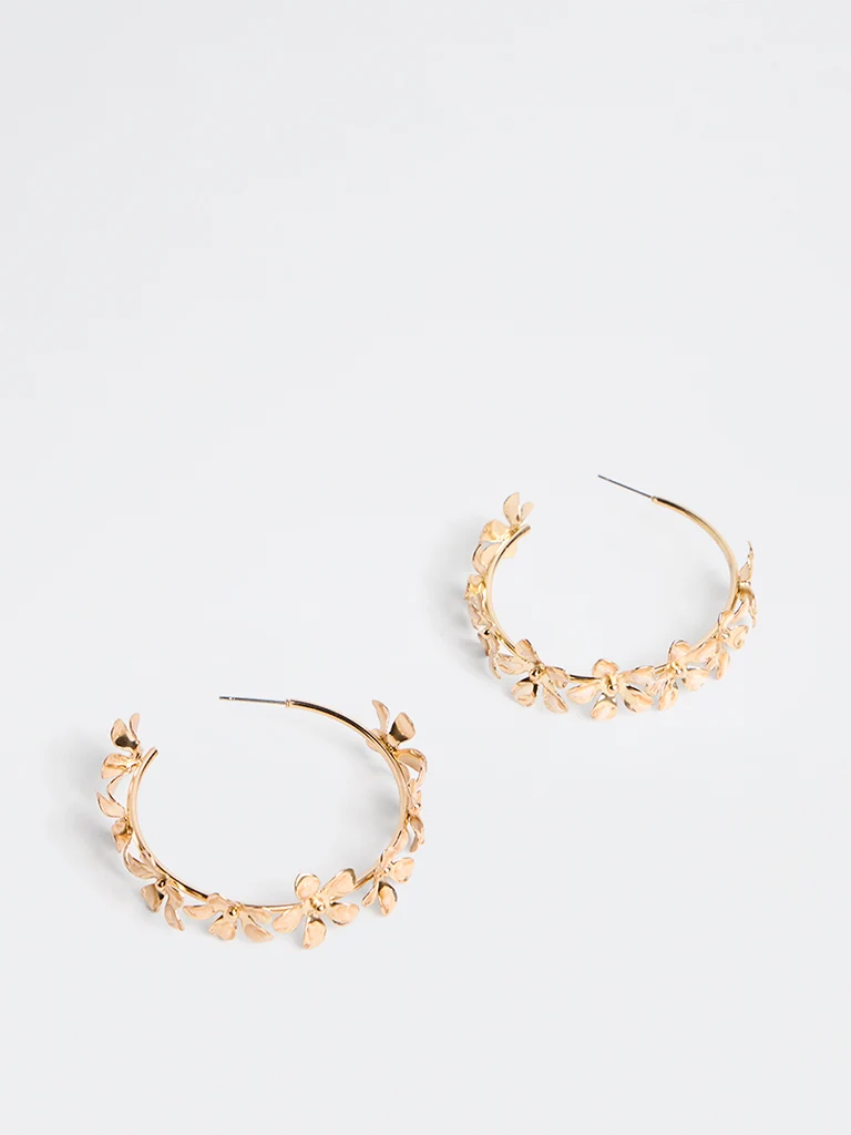 Gold Floral Statement Hoop Earring